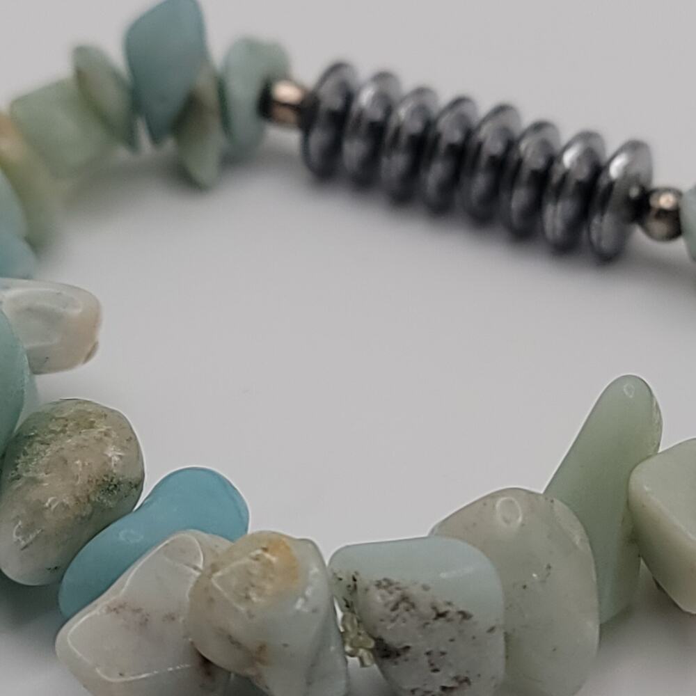 Amazonite Chunky Chip Stretch Bracelet with Silver Colored Accents